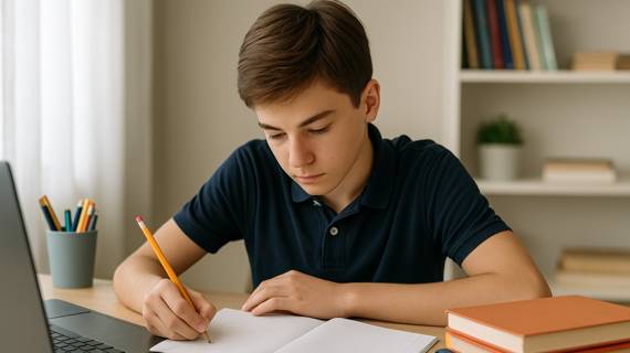 подросток проверяет свои ответы по ГДЗ